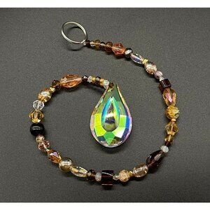 Beaded Suncatcher Champagne Gold Brown Clear Crystal Prism Hanging Patio Decor
